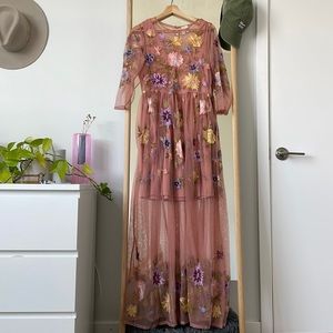 Floral Anthropologie Mesh Maxi Dress